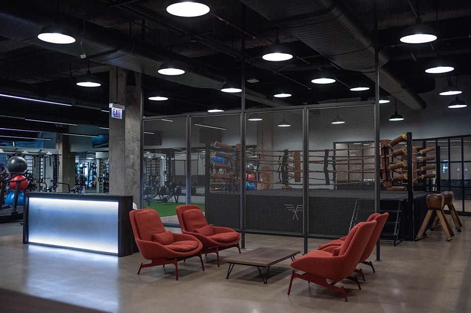 View of the Boxcar fitness center inside Chicago's Old Post Office building