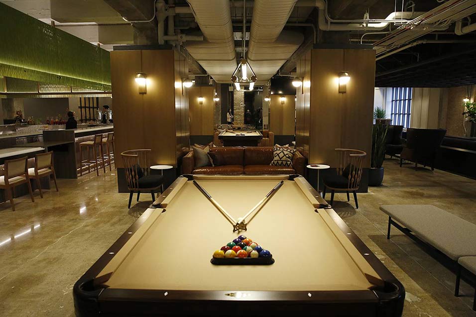 View of the Telegram Lounge inside Chicago's historic Old Post Office building